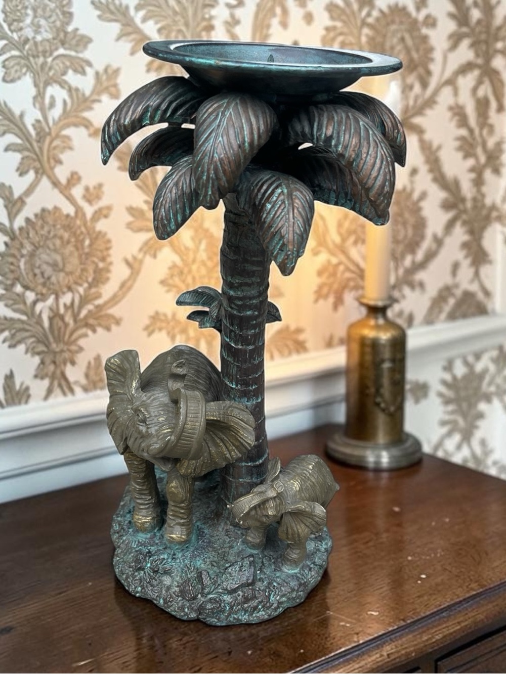 Vintage Brass Patina Elephant Pillar Candle Holder Elephant Decor Brass Holder
